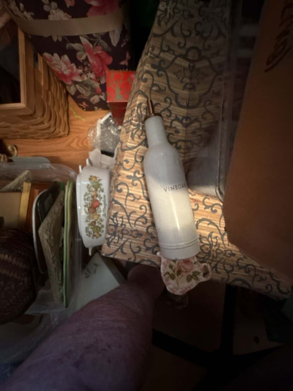 Rae Dunn White Ceramic Vinegar Bottle with Spout